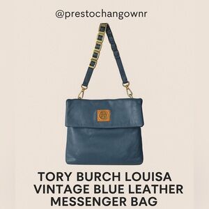 Tory Burch Louisa Vintage Blue Leather Messenger Bag with COA